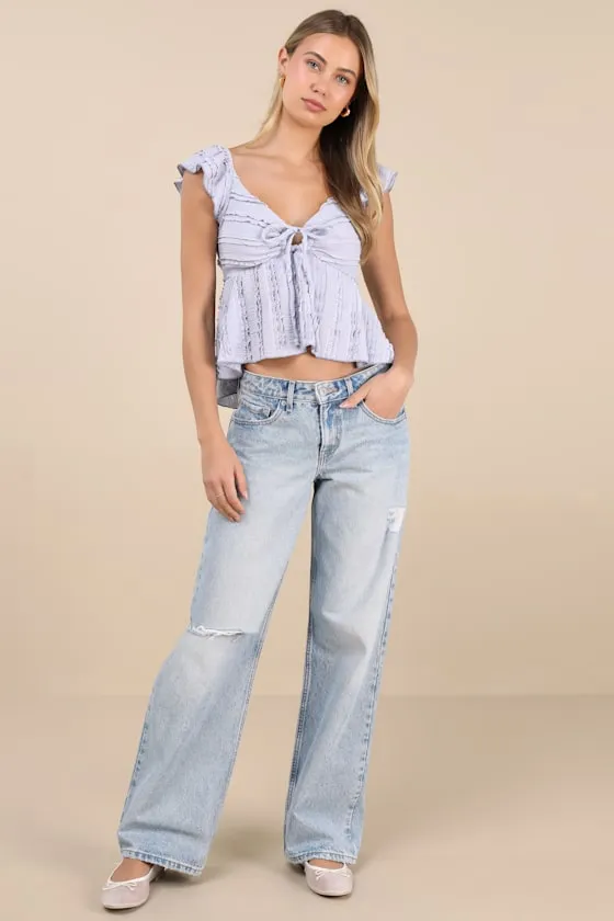 Maley Light Blue Textured Peplum Top sold by Lulus product image thumbnail 3