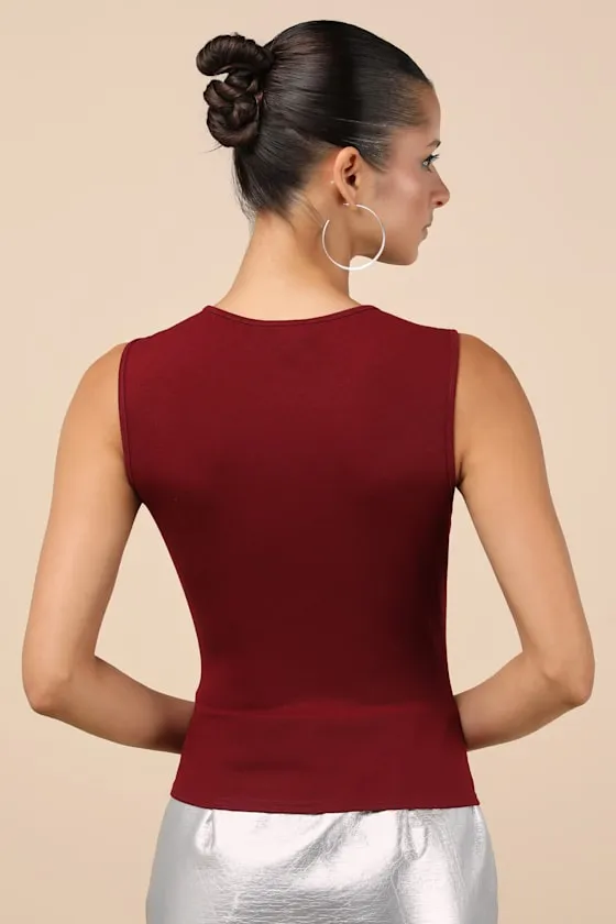 Corrine Dark Red Mesh Cowl Tank Top sold by Lulus product image thumbnail 2