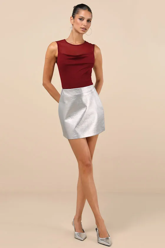 Corrine Dark Red Mesh Cowl Tank Top sold by Lulus product image thumbnail 3
