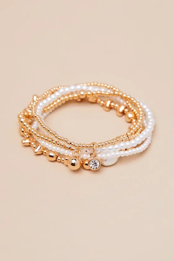 Giginna Gold and White Beaded Five-Piece Bracelet Set sold by Lulus product image thumbnail 2