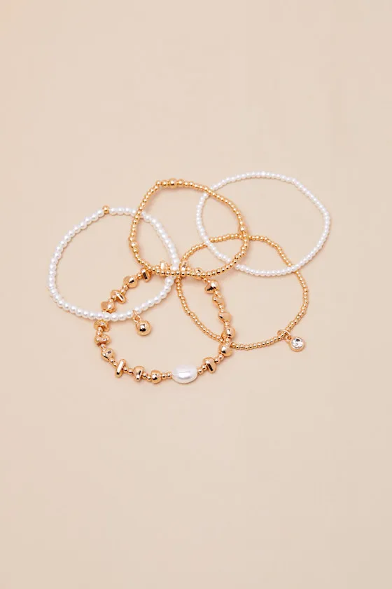 Giginna Gold and White Beaded Five-Piece Bracelet Set sold by Lulus product image thumbnail 4