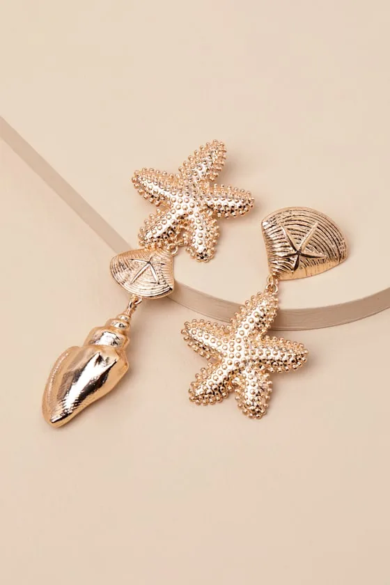 Asterias Gold Starfish Mismatch Statement Earrings sold by Lulus