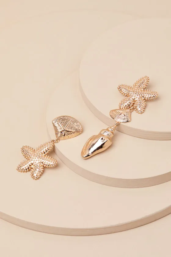 Asterias Gold Starfish Mismatch Statement Earrings sold by Lulus product image thumbnail 3