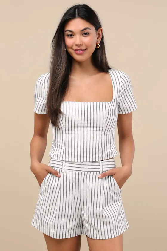 Danai White and Slate Striped High-Rise Shorts sold by Lulus product image thumbnail 2