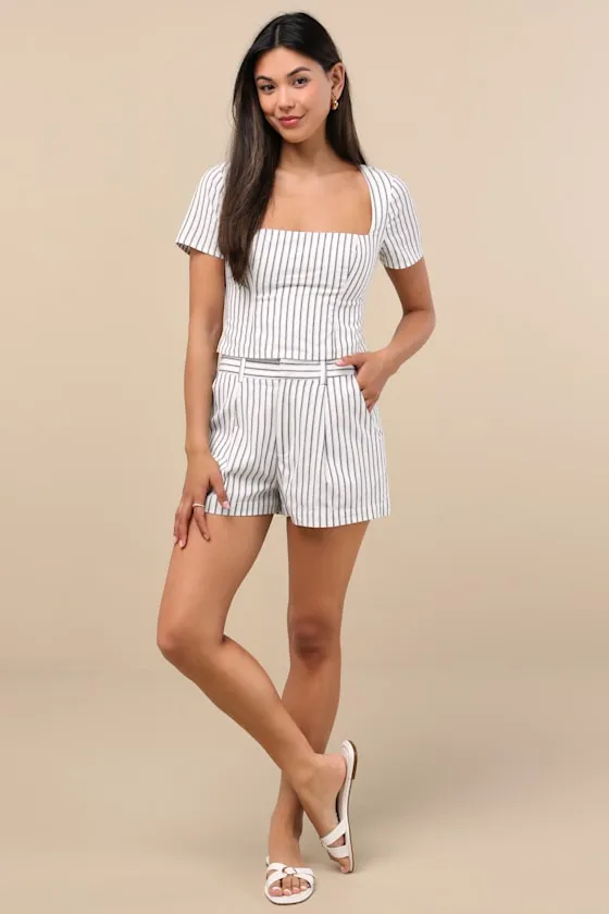 Danai White and Slate Striped High-Rise Shorts sold by Lulus product image thumbnail 4