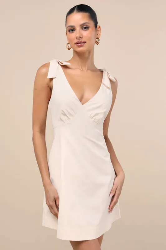 Gabriella Cream Tie-Strap Mini Dress sold by Lulus