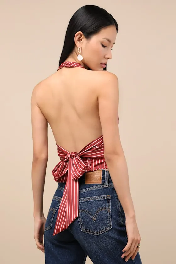Damiana Rust Red Striped Satin Tie-Back Halter Top sold by Lulus product image thumbnail 2