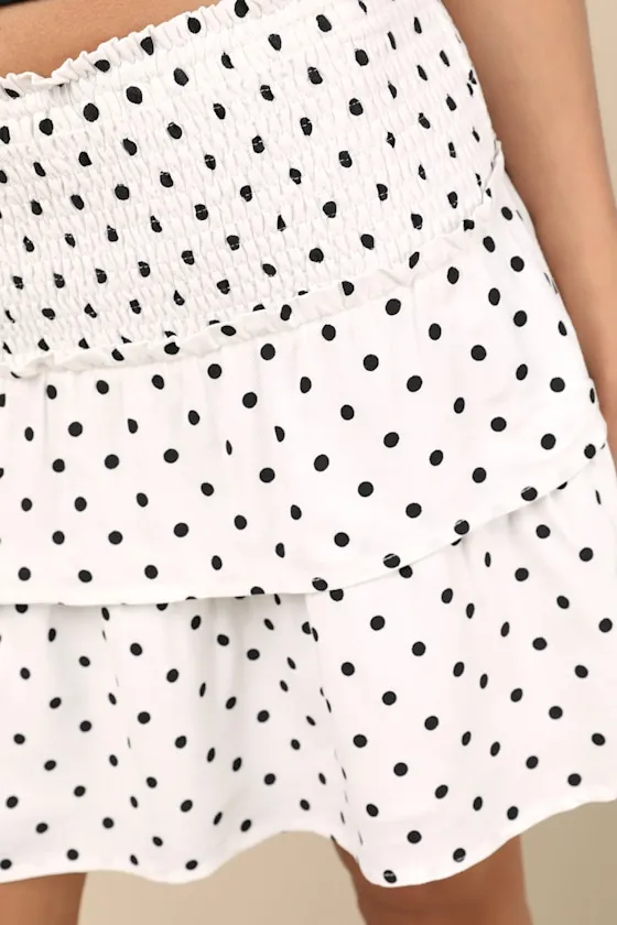 Valeriana White Polka Dot Smocked Tiered Mini Skirt sold by Lulus product image thumbnail 2