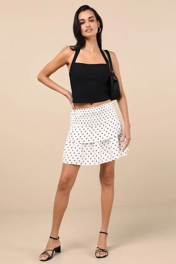 Valeriana White Polka Dot Smocked Tiered Mini Skirt sold by Lulus product image thumbnail 3