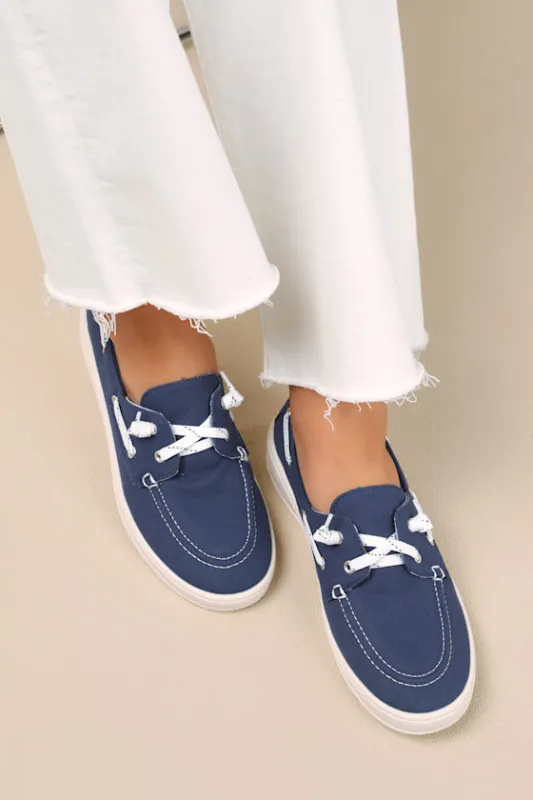 Galley Navy Canvas Boat Shoes sold by Lulus