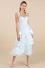 Drayson Light Blue Floral Burnout Tie-Strap Tiered Midi Dress sold by Lulus