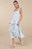 Drayson Light Blue Floral Burnout Tie-Strap Tiered Midi Dress sold by Lulus