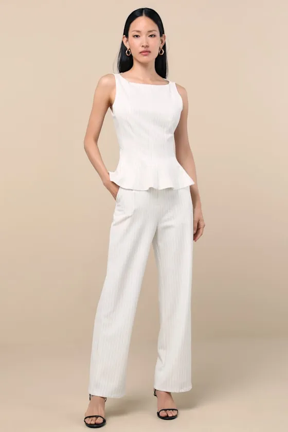 Matija White Pinstriped High-Rise Straight Leg Trouser Pants sold by Lulus product image thumbnail 2
