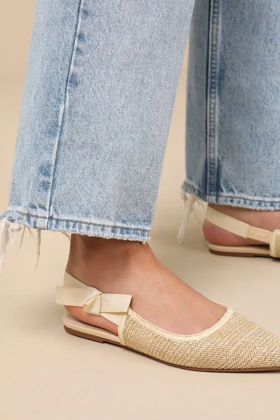 Galloway Natural Raffia Pointed-Toe Slingback Flats sold by Lulus