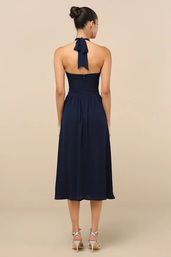 Emrah Navy Cross-Front Cutout Halter Midi Dress sold by Lulus product image thumbnail 3