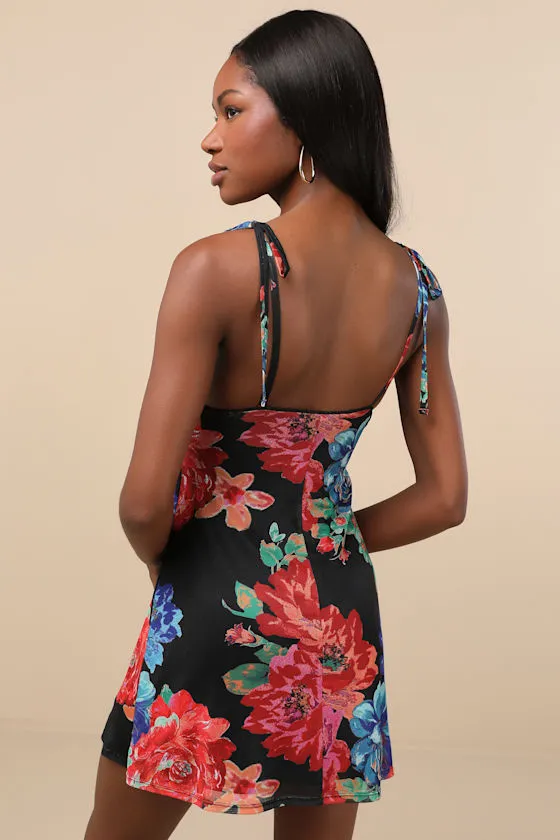 Aldara Black Floral Mesh Tie-Strap Mini Dress sold by Lulus product image thumbnail 2