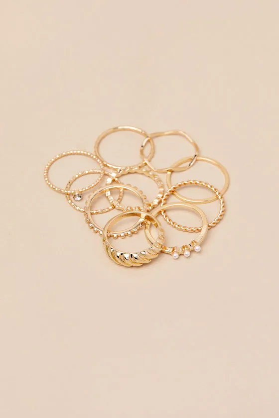 Salacia Gold Textured 10-Piece Ring Set sold by Lulus product image thumbnail 2