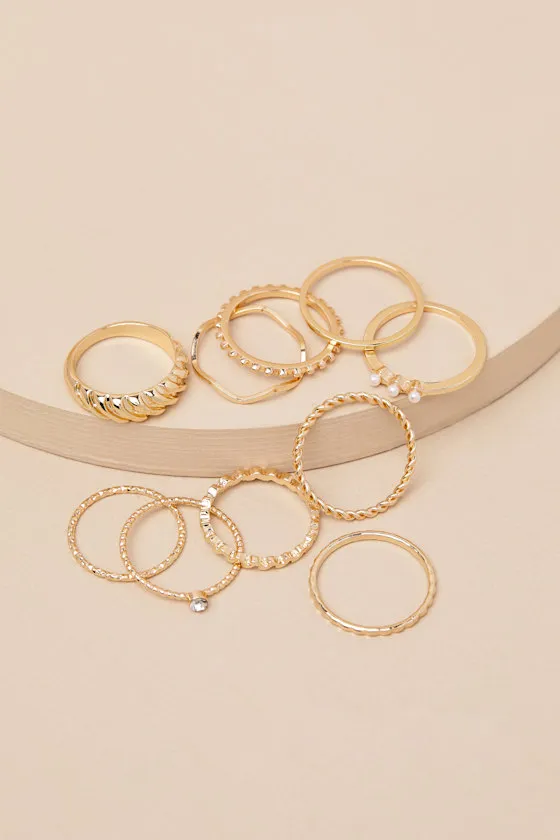 Salacia Gold Textured 10-Piece Ring Set sold by Lulus product image thumbnail 4