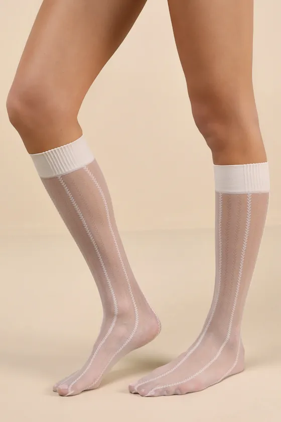 360 Contourâ„¢ White Striped Sheer Knee-High Socks sold by Lulus product image thumbnail 2