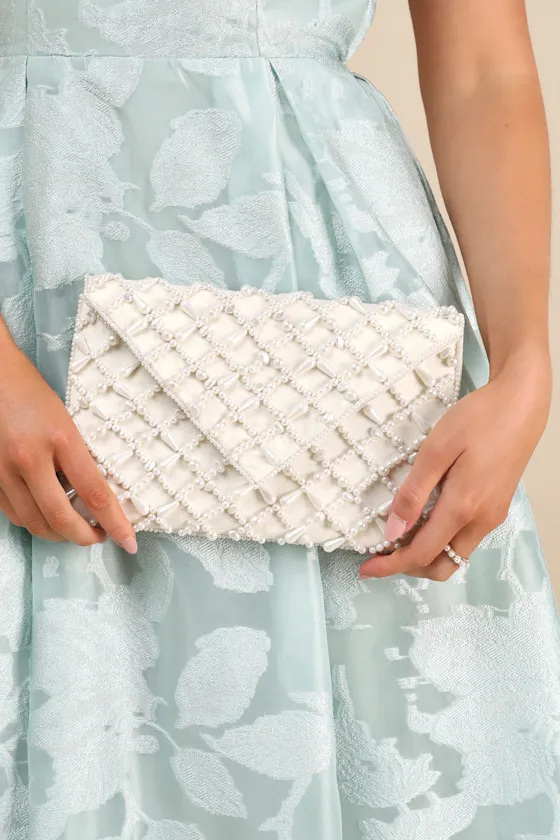 Allura Ivory Pearl Beaded Clutch sold by Lulus