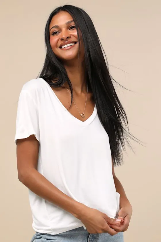 Adyn Ivory V-Neck Short Sleeve Tee sold by Lulus