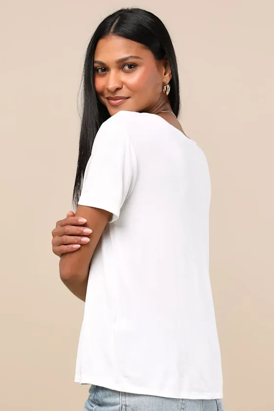 Adyn Ivory V-Neck Short Sleeve Tee sold by Lulus product image thumbnail 4