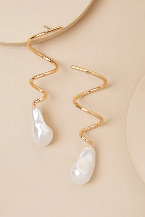 Tenley Gold Pearl Spiral Drop Earrings sold by Lulus