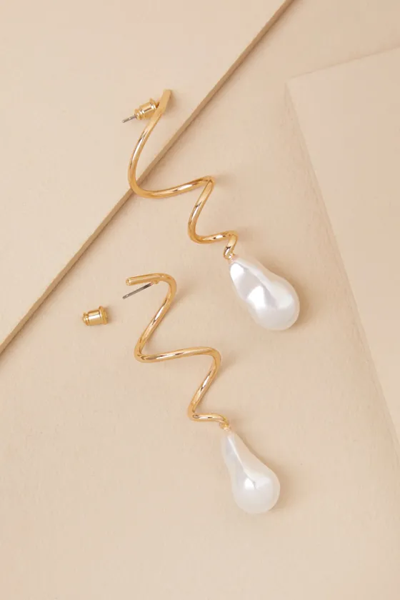 Tenley Gold Pearl Spiral Drop Earrings sold by Lulus product image thumbnail 2