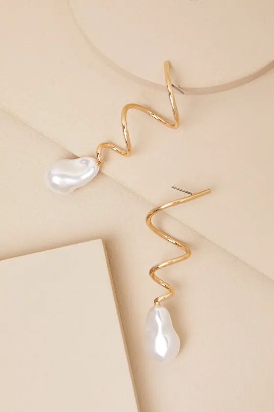 Tenley Gold Pearl Spiral Drop Earrings sold by Lulus product image thumbnail 3
