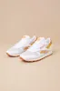 Classic Leather White and Amber Suede Sneakers sold by Lulus