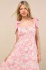 Tarina Pink Multi 3D Rosette Tie-Strap Midi Dress sold by Lulus