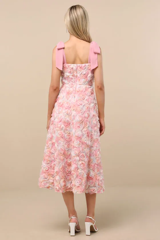 Tarina Pink Multi 3D Rosette Tie-Strap Midi Dress sold by Lulus product image thumbnail 3
