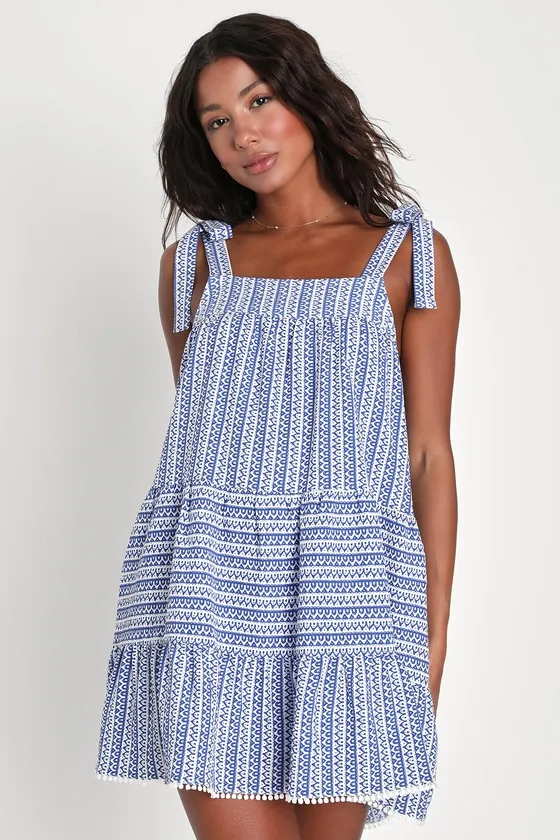 Chic in Santorini White and Blue Tie-Strap Dress With Pockets sold by Lulus product image thumbnail 2