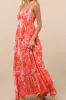 Warm Rays Coral Tropical Print Tiered Tie-Back Maxi Dress sold by Lulus