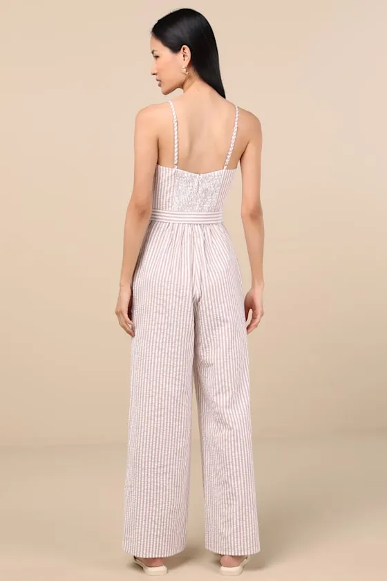 Messina Beige Striped Wide-Leg Jumpsuit sold by Lulus product image thumbnail 2