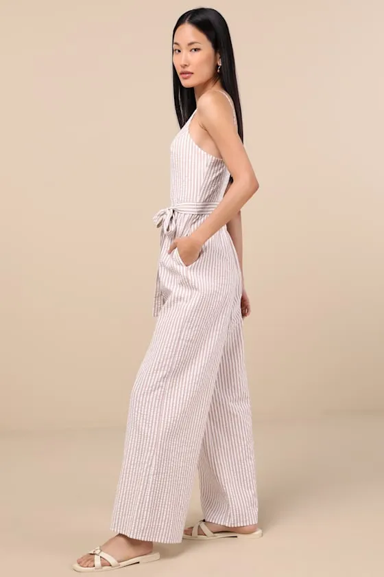 Messina Beige Striped Wide-Leg Jumpsuit sold by Lulus product image thumbnail 3