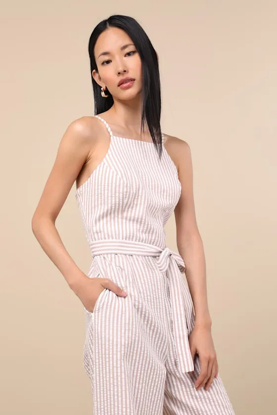 Messina Beige Striped Wide-Leg Jumpsuit sold by Lulus product image thumbnail 4