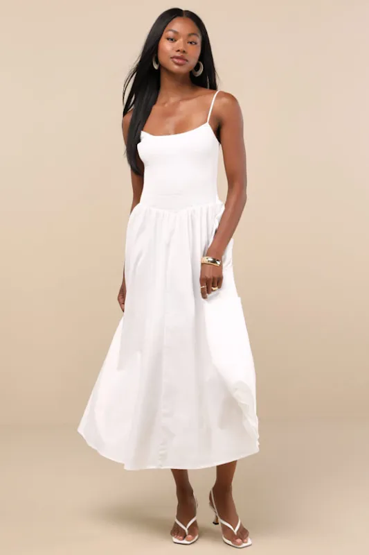 Tandria White Smocked Sleeveless Midi Dress sold by Lulus