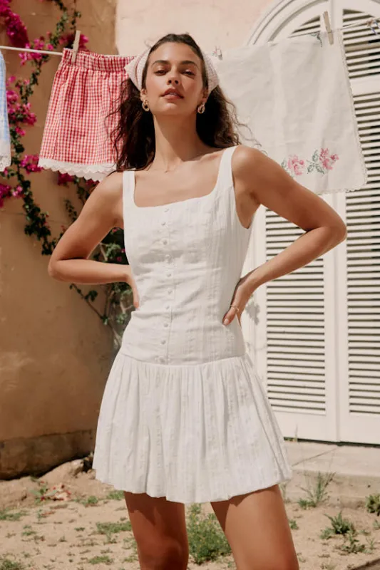 Khamari White Textured Drop Waist Bubble-Hem Mini Dress sold by Lulus