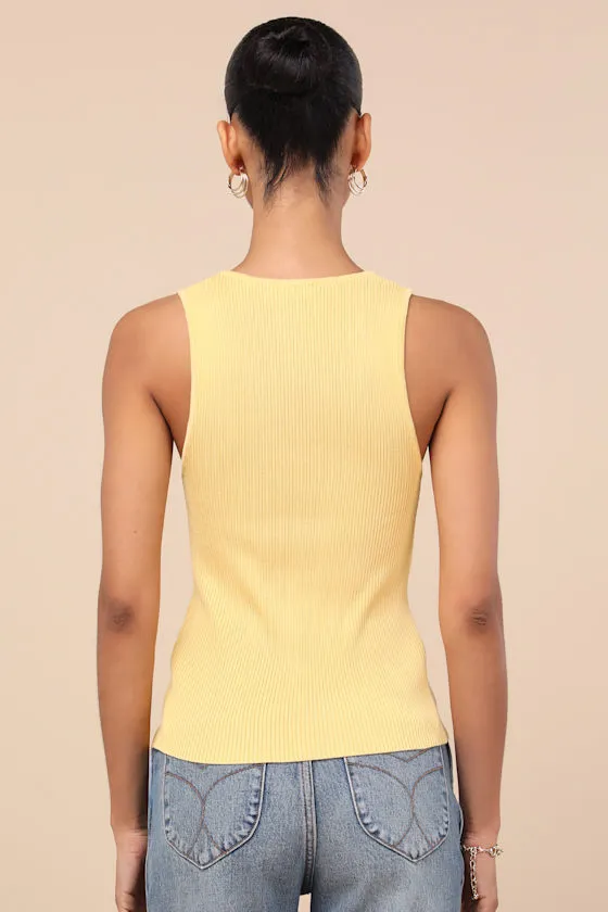 Cheslyn Yellow Ribbed Button-Front Tank Top sold by Lulus product image thumbnail 2