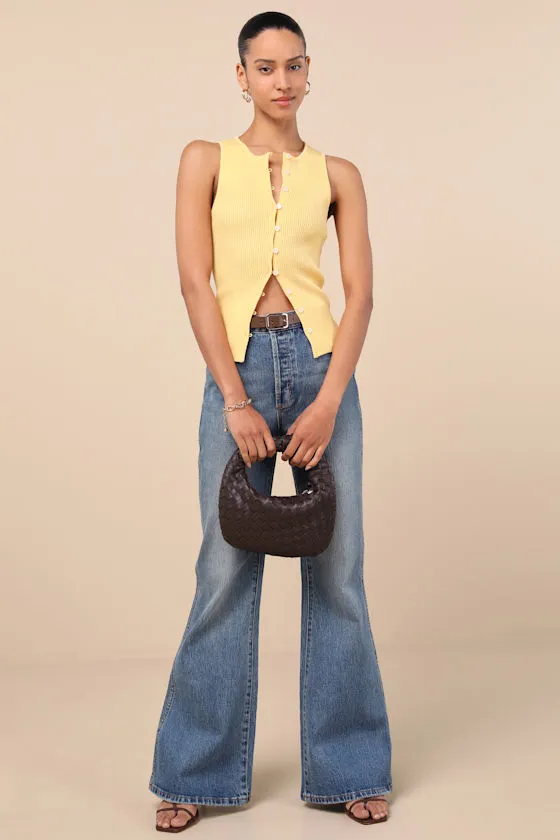 Cheslyn Yellow Ribbed Button-Front Tank Top sold by Lulus product image thumbnail 4