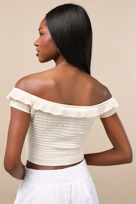Atarah Cream Open-Knit Off-the-Shoulder Sweater Top sold by Lulus product image thumbnail 2