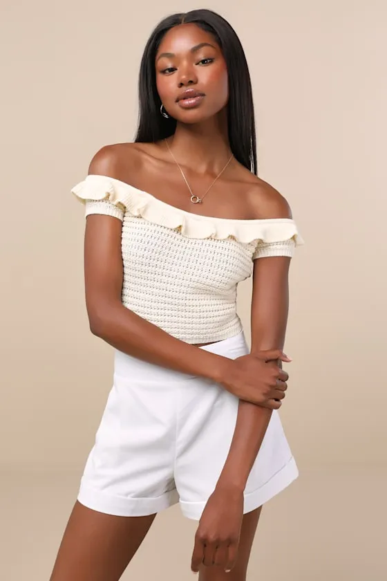 Atarah Cream Open-Knit Off-the-Shoulder Sweater Top sold by Lulus product image thumbnail 3