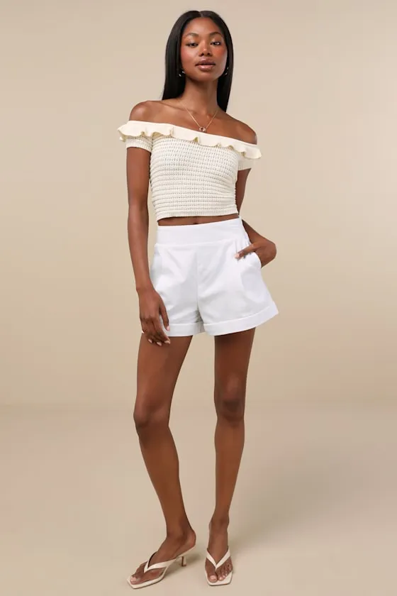 Atarah Cream Open-Knit Off-the-Shoulder Sweater Top sold by Lulus product image thumbnail 4