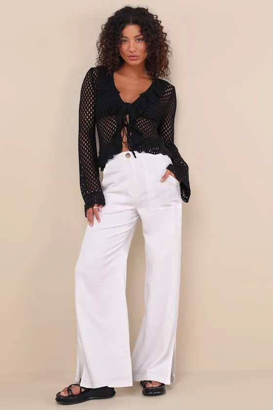 Izara Black Crochet Knit Tie-Front Long Sleeve Top sold by Lulus product image thumbnail 3