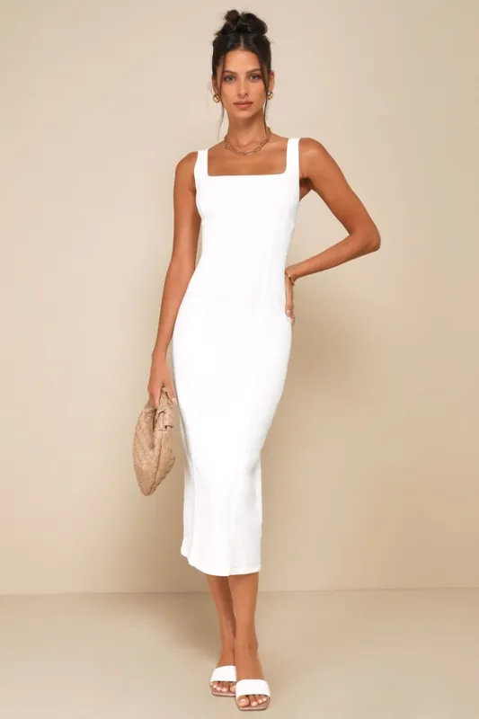 Carefree Style White Denim Bodycon Midi Dress made by Lulus