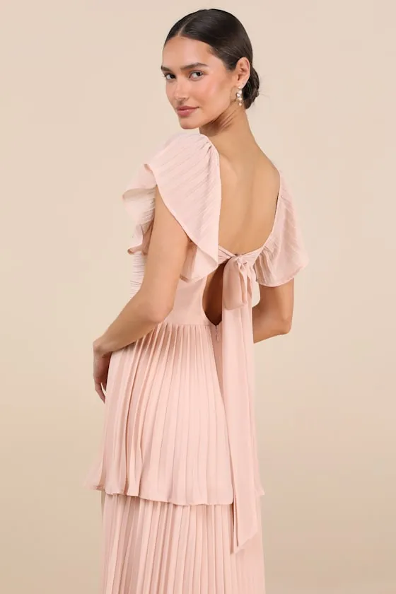 Notorious Charm Blush Pleated Flutter Sleeve Maxi Dress sold by Lulus