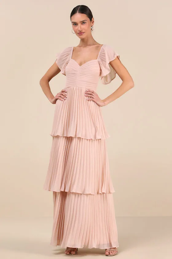 Notorious Charm Blush Pleated Flutter Sleeve Maxi Dress sold by Lulus product image thumbnail 2