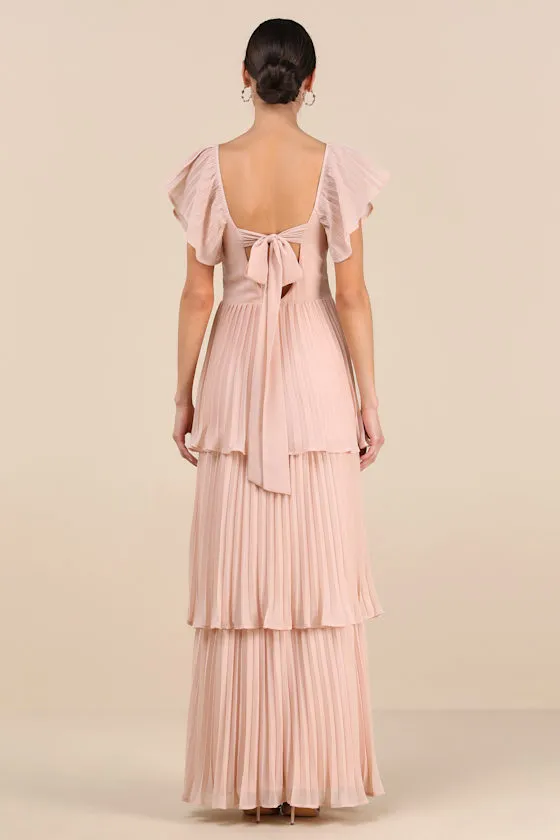 Notorious Charm Blush Pleated Flutter Sleeve Maxi Dress sold by Lulus product image thumbnail 3