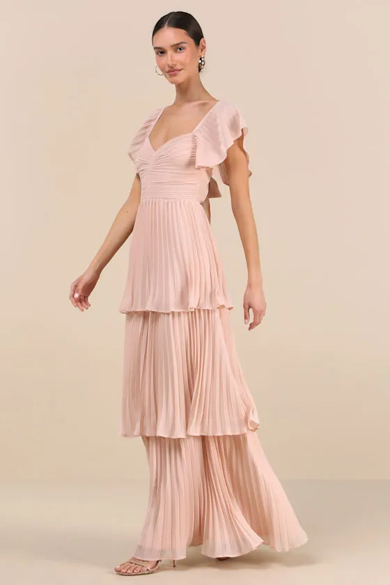 Notorious Charm Blush Pleated Flutter Sleeve Maxi Dress sold by Lulus product image thumbnail 4